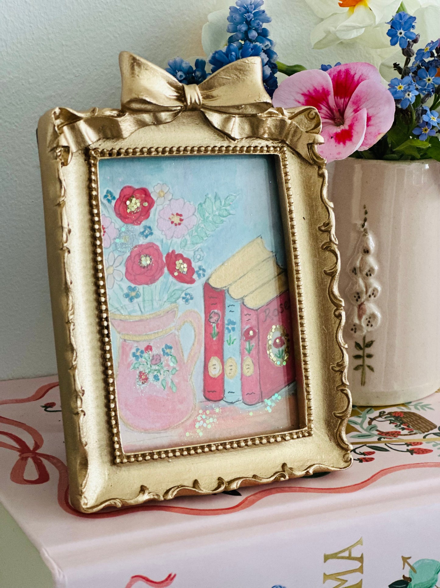 Lustre watercolour with glitter  (standing frame)