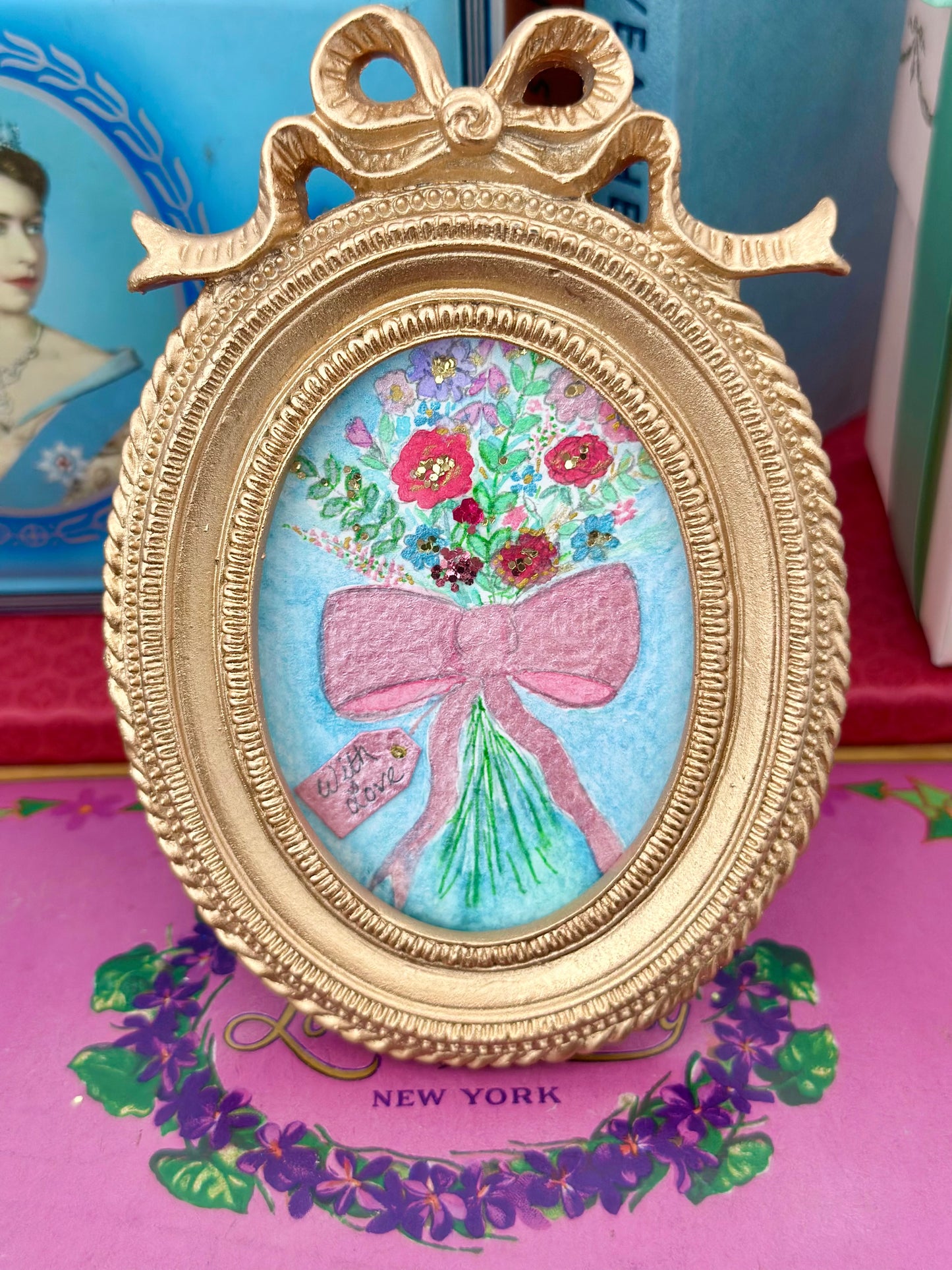 Lustre watercolour with glitter (standing frame)