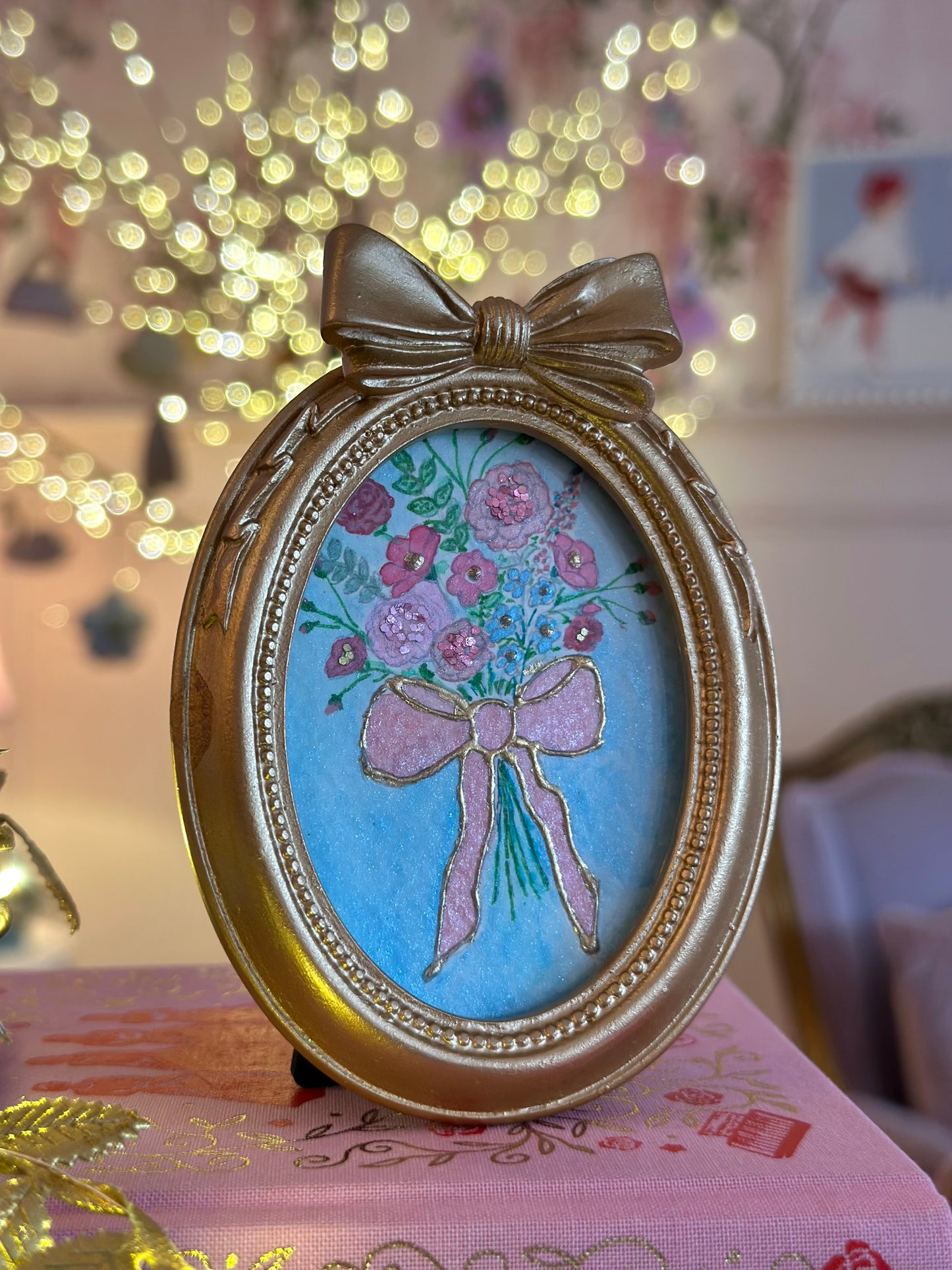 Lustre watercolour with glitter  (standing frame)