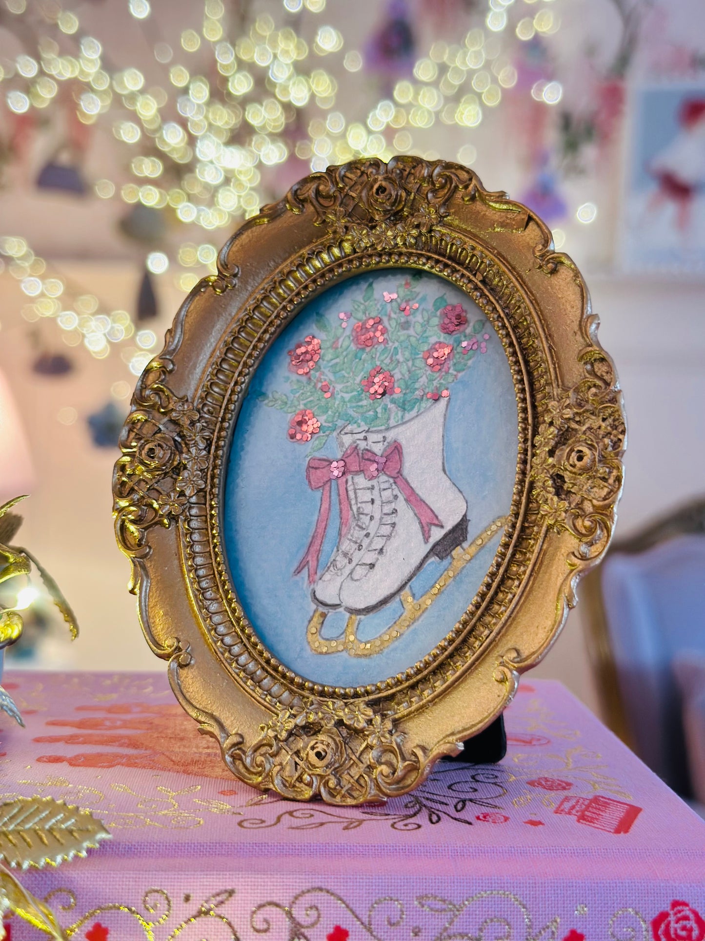 Lustre watercolour with glitter  (standing frame)